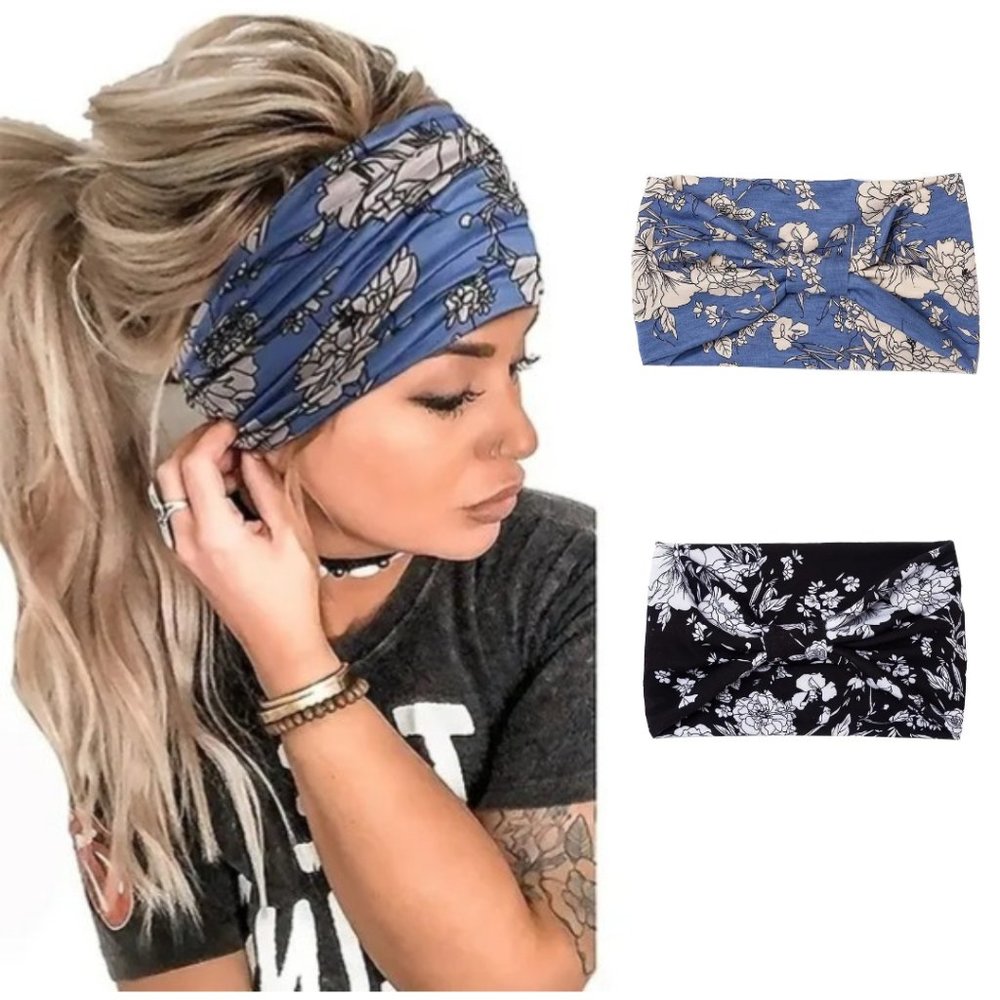 Wide Knot Floral Printed Headbands